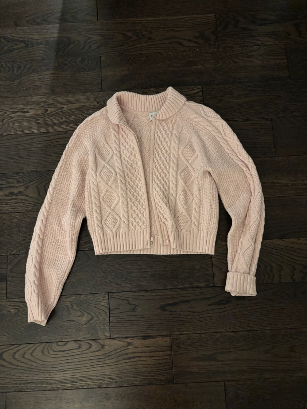 Aritzia Cropped Cable-Knit Zip Cardigan - Light Pink